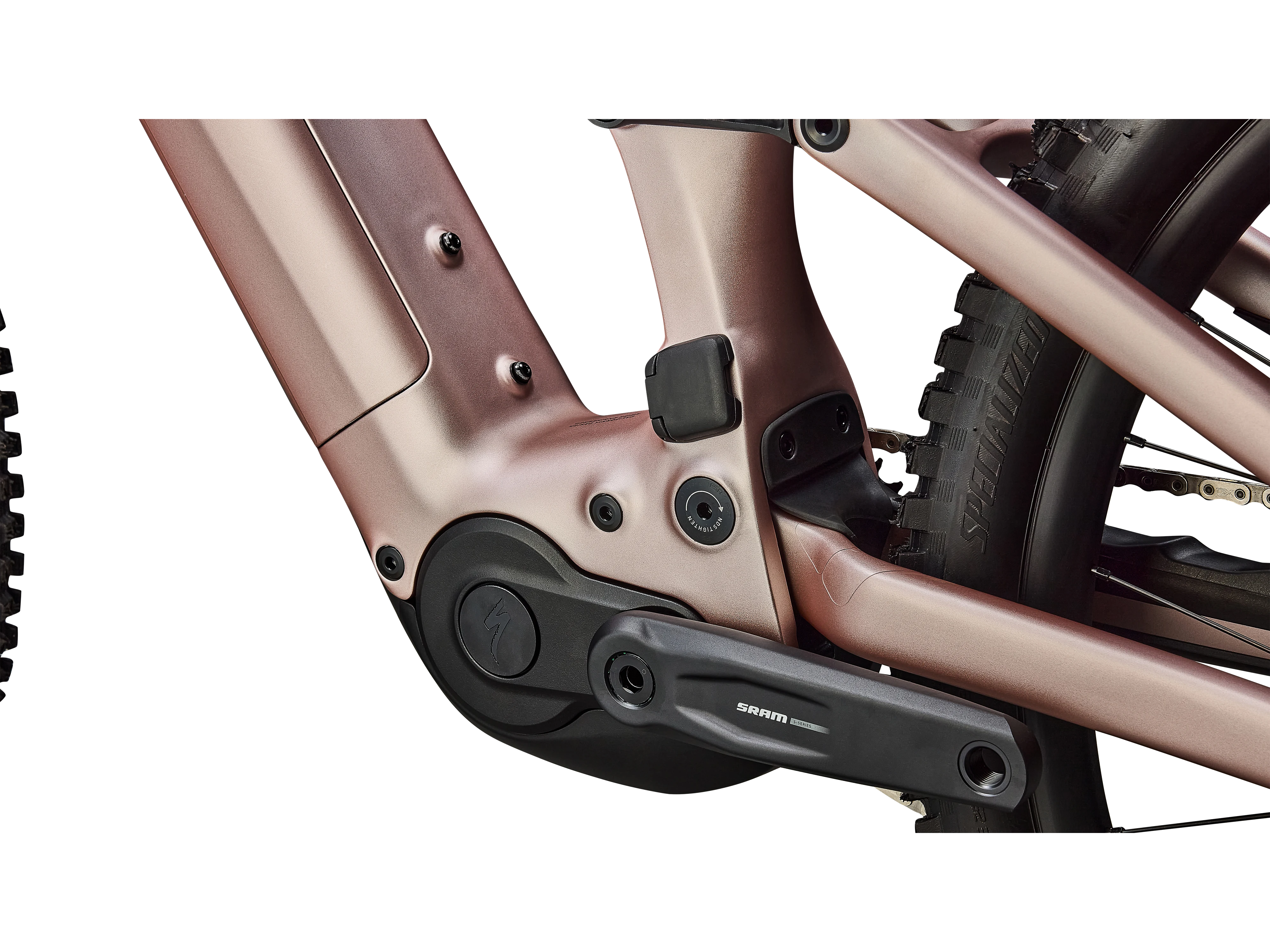 2025 Turbo Levo 4 Comp_Satin Champagne : Metallic Obsidian_Detail4.webp