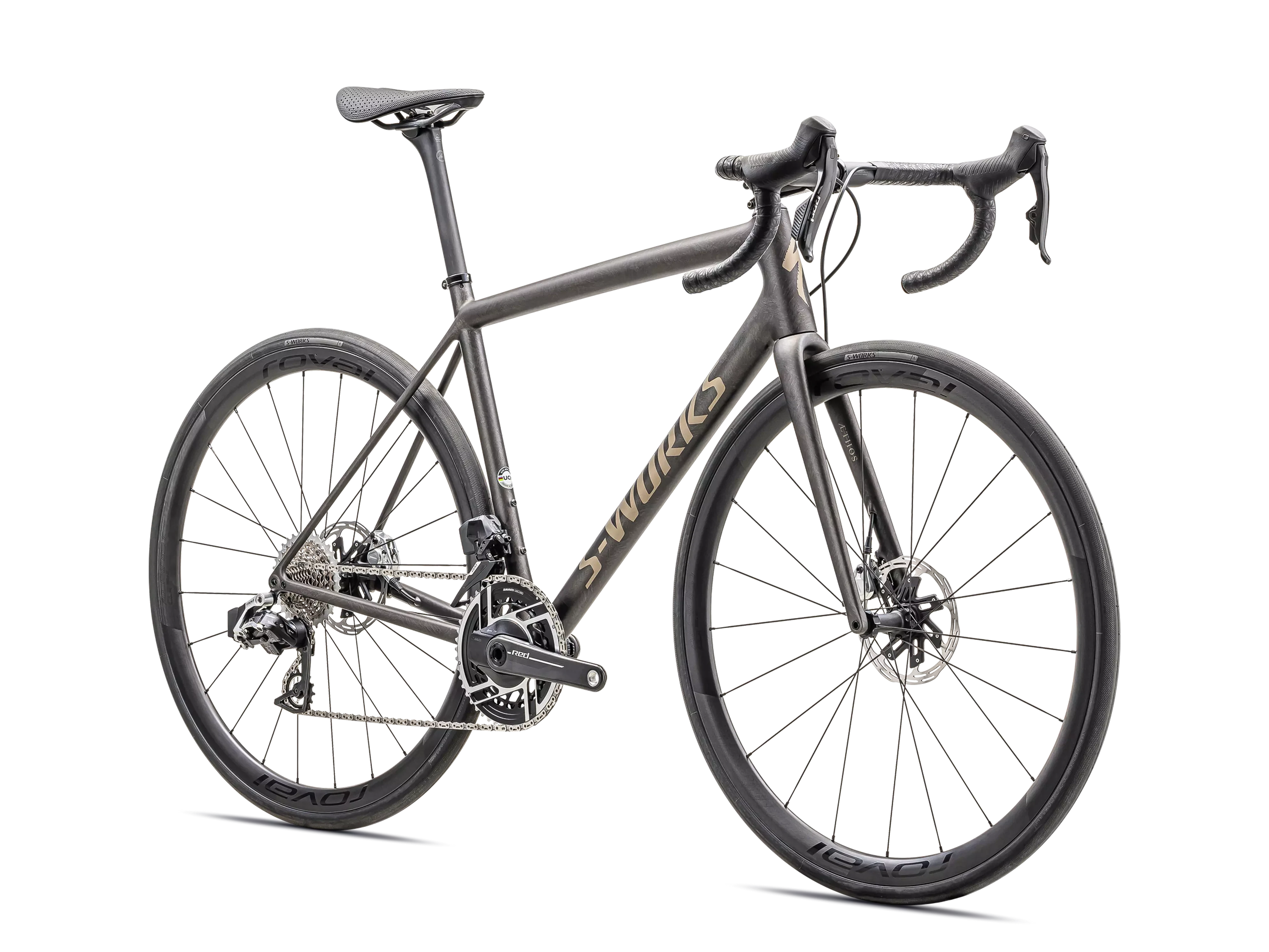 S-Works Aethos – SRAM RED AXS New_Satin Doppio : Gunmetal Dry Brushed : Gold Pearl_FRONT.webp