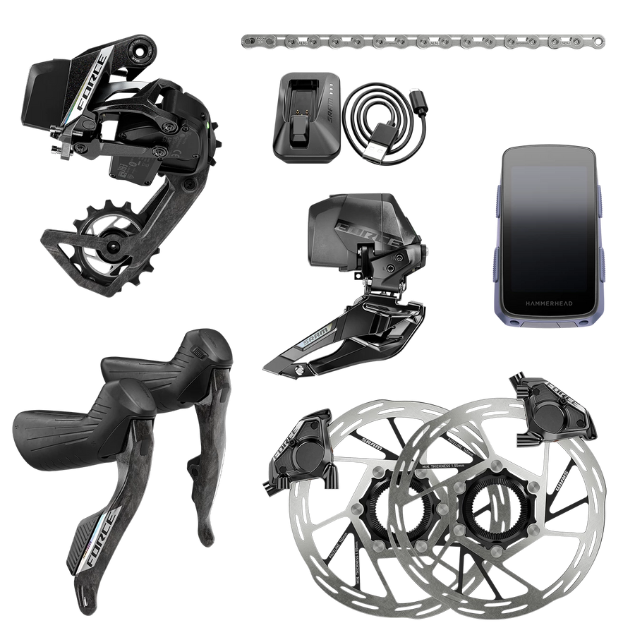 SRAM Force eTap AXS Road Groupset - 2x12-Speed, HRD Shift/Brake Levers, FM Calipers, Rotors, Chain, F/R Derailleurs, Hammerhead Karoo, E1