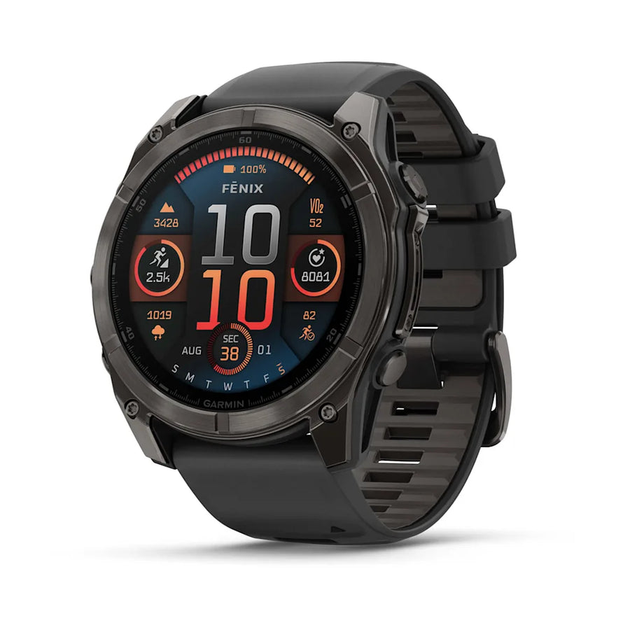 Fenix 8  51mm,  AMOLED, Sapphire, Carbon Gray DLC Titanium with Black/Pebble Gray Silicone Band, NA
