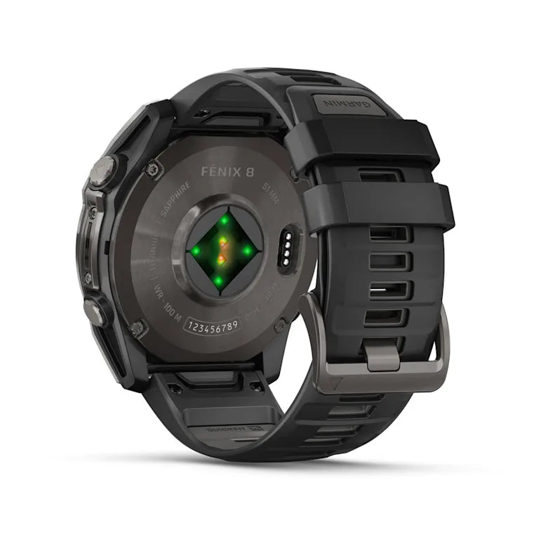 Fenix 8  51mm,  AMOLED, Sapphire, Carbon Gray DLC Titanium with Black/Pebble Gray Silicone Band, NA