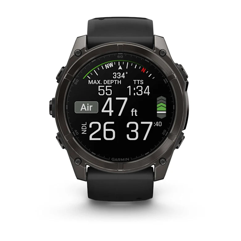 Fenix 8  51mm,  AMOLED, Sapphire, Carbon Gray DLC Titanium with Black/Pebble Gray Silicone Band, NA